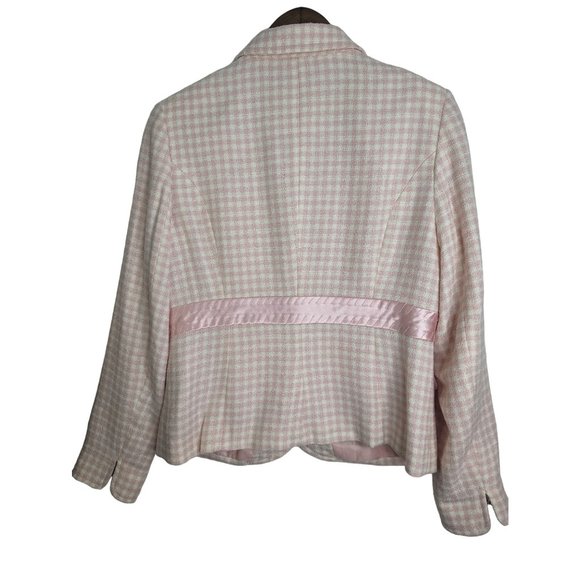 Apostrophe Pink & White Plaid Tweed Blazer Y2K Coquette Bow Accent Cropped sz 8 - Picture 6 of 11